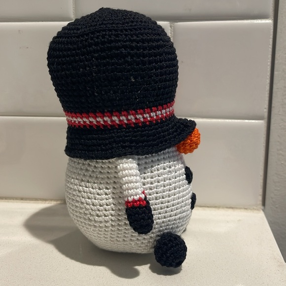 Handcrafted Snowman Gnome with Holly Winter Holiday Seasonal Christmas Crochet - Picture 10 of 12
